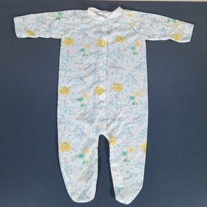 NB Vintage Triplets Baby Footed Sleeper Animal Print Zebra Elephant White Medium